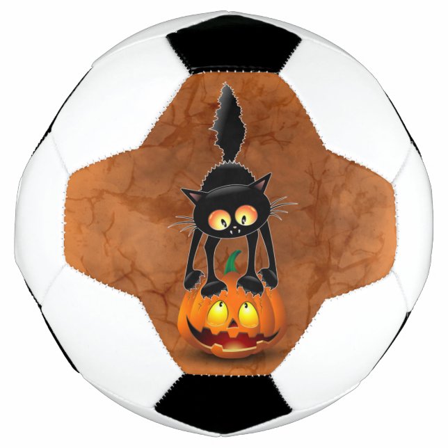 Bola De Futebol Gato Halloween Caricatura Assustada na Pumpkin (Frente)