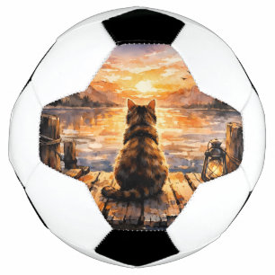 Bola De Futebol Gato no Cais ao Pôr do Sol