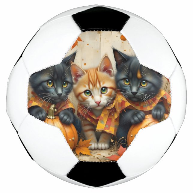 Bola De Futebol Gatos de Outono Abóboras e Folhagem (Frente)