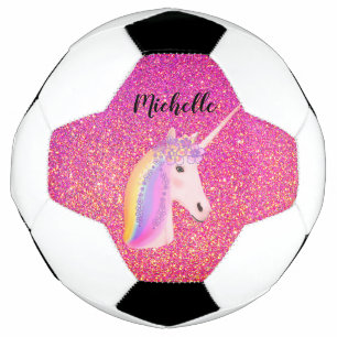 Bola De Futebol Glitter Cor-de-Rosa Personalizada do Unicórnio Esm