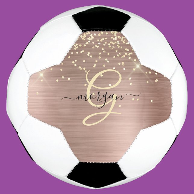 Bola De Futebol Gold Glitter, Gold Monogram, Black Script Name (Criador carregado)