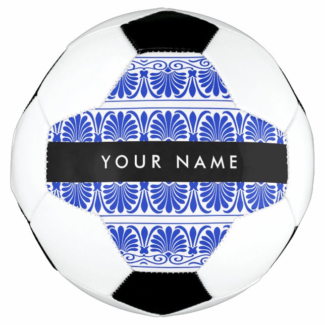 Bola De Futebol Grego Fret Arabesque Azul, Seu Nome, Personalize (Frente)