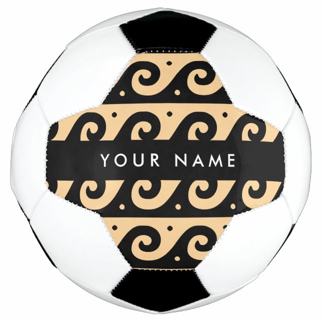 Bola De Futebol Grego Meander Key, Wave Key, Brown, Seu Nome (Frente)