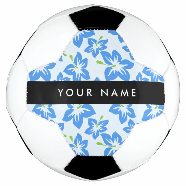 Bola De Futebol Hibisco Azul, Flores Azuis, Seu Nome (Frente)