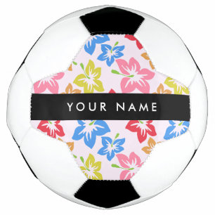 Bola De Futebol Hibisco Colorido, Padrão de Flores, Seu Nome