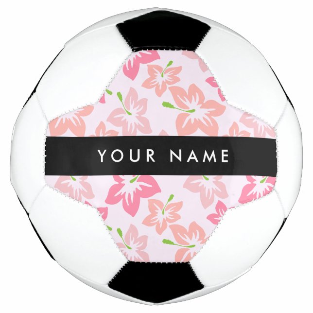 Bola De Futebol Hibisco Rosa, Flores Rosas, Seu Nome (Frente)