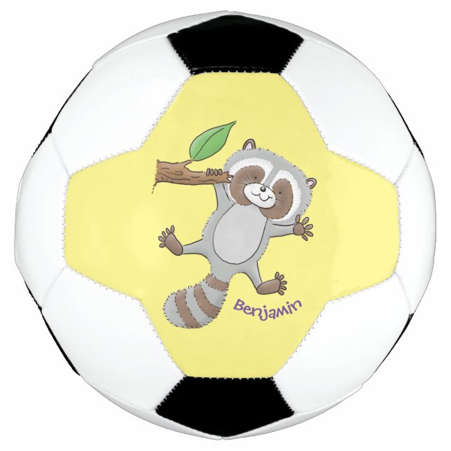 Bola De Futebol Imagem de desenho animado de bebê guaxinim feliz e (Frente)