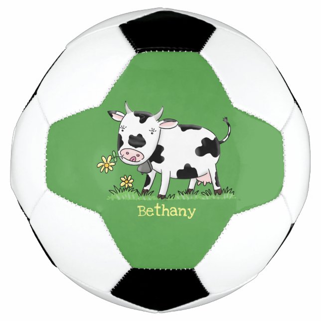 Bola De Futebol Imagem de desenho animado de uma vaca em verde (Frente)