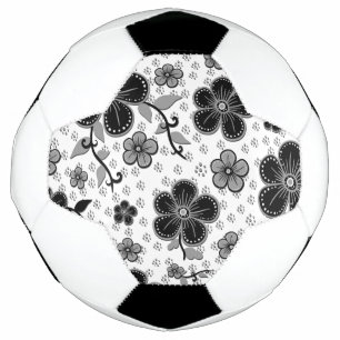 Bola De Futebol Impressão Floral Preta e Branca