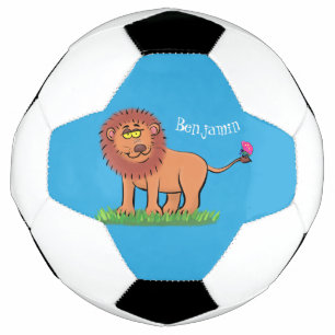 Bola De Futebol Leão feliz com ilustração de desenho animado de bo