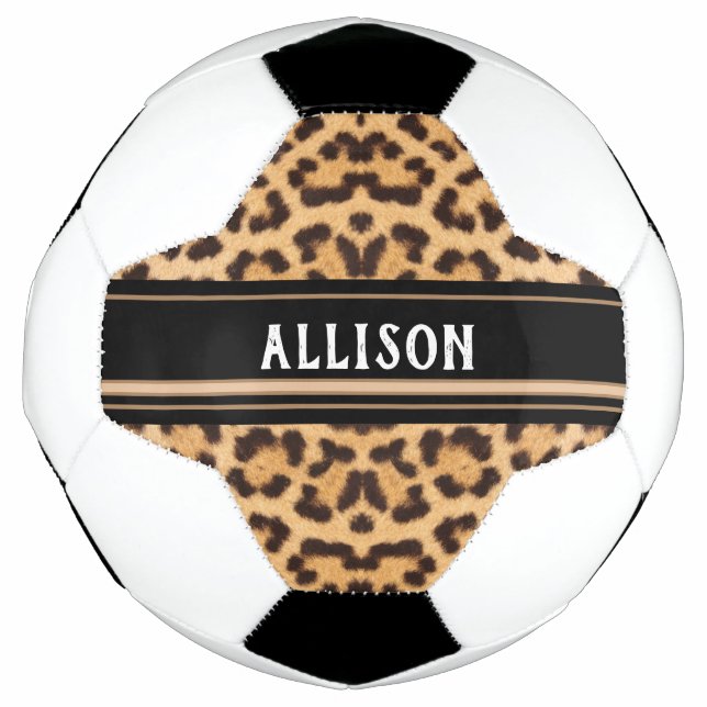 Bola De Futebol Leopard Print Animal Spots Chic Personalizado (Frente)
