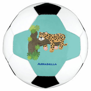 Bola De Futebol Leopardo bonito dormindo em desenho animado de árv