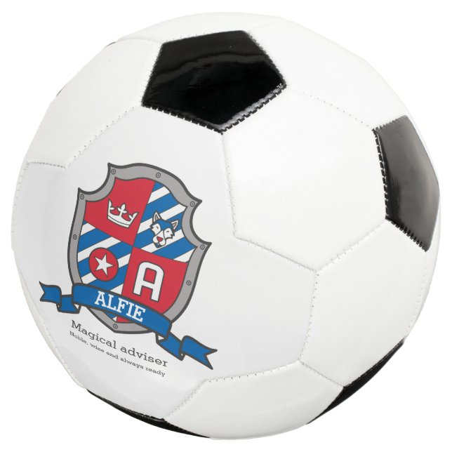 Bola De Futebol Letra de repouso A estrela da coroa do lobo azul v (Três quartos)