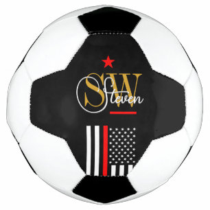 Bola De Futebol Linha Vermelha e Nome Monograma / Assinatura Moder