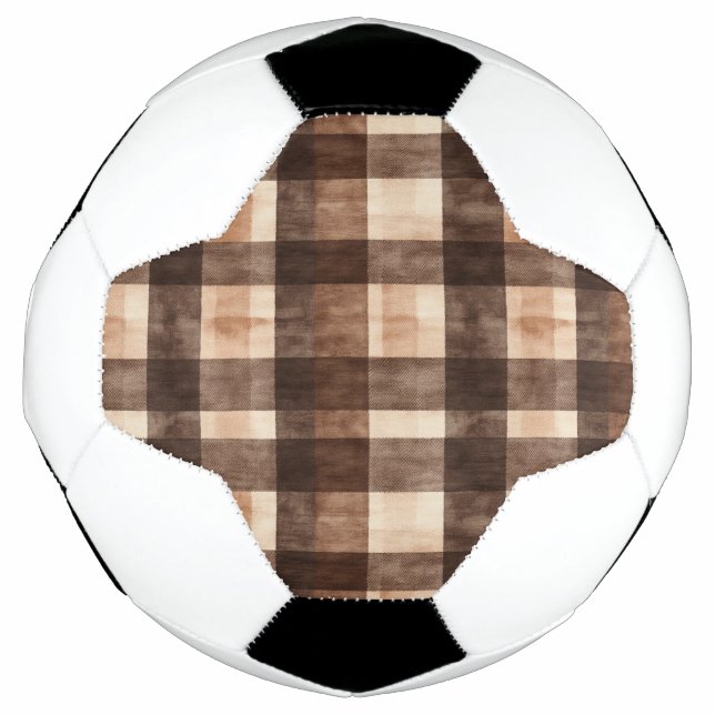 Bola De Futebol Listras Xadrez Creme Marrom (Frente)