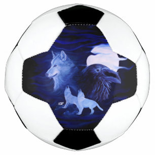 Bola De Futebol Lobos e Raven com lua de cheio