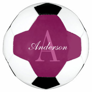 Bola De Futebol Magenta Vermelho Elegante, Rosa & Nome Branco & Mo