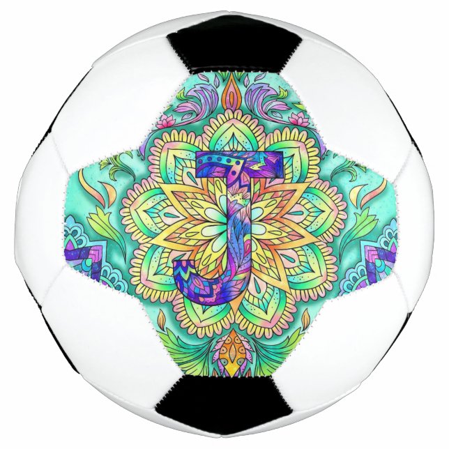 Bola De Futebol mandala de letra J (Frente)