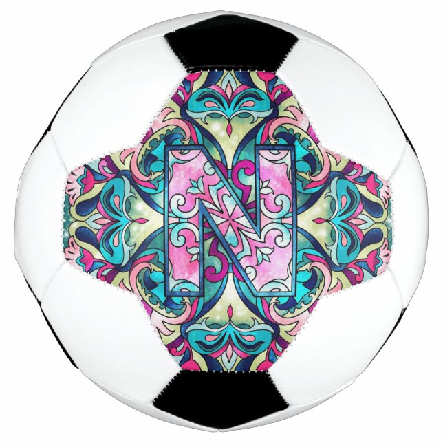 Bola De Futebol mandala de letra N (Frente)