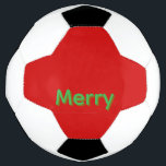 Bola De Futebol Merry Green Name on Red<br><div class="desc">Merry Green Name on Red Christmas</div>