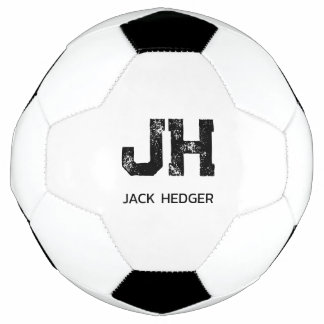 BOLA DE FUTEBOL MINIMALIST BLACK TWO LETTER MONOGRAM NAME WHITE