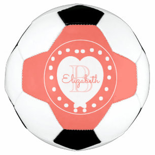 Bola De Futebol Modelo de Coral Girly White Heart de Monograma Chi