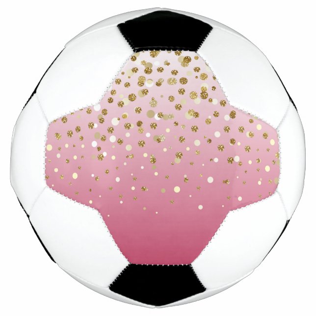 Bola De Futebol Modern Girly gold glitter confetti Pink Gradient (Frente)