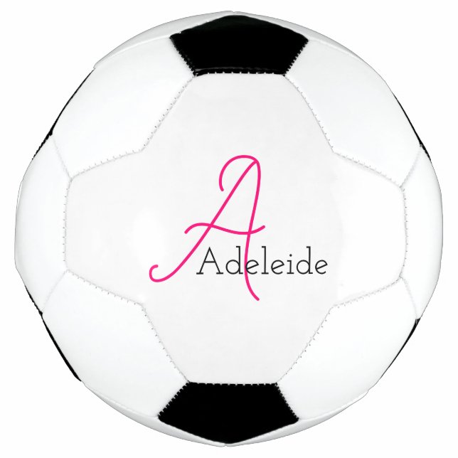 Bola De Futebol Monograma branco cor-de-rosa (Frente)