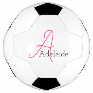 Bola De Futebol Monograma branco cor-de-rosa personalizado