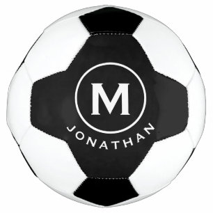 Bola De Futebol Monograma clássico mínimo branco preto