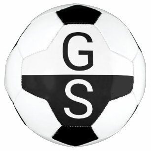 Bola De Futebol Monograma de Iniciais Modernos Preto e Branco