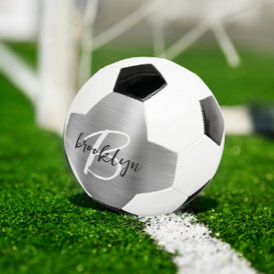 Bola De Futebol Monograma de letra cursiva preta e branca em Metal