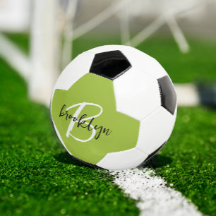 Bola De Futebol Monograma de Letra Cursiva Verde Lima Preto e Bran