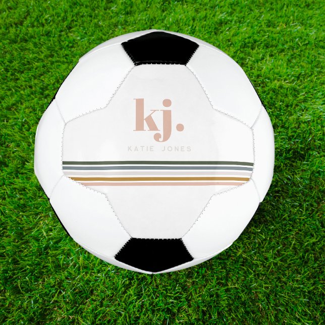 Bola De Futebol Monograma de Listras Retro Chic (Criador carregado)