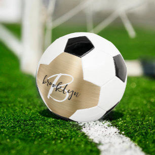 Bola De Futebol Monograma de Metal Dourado com Preto e Branco