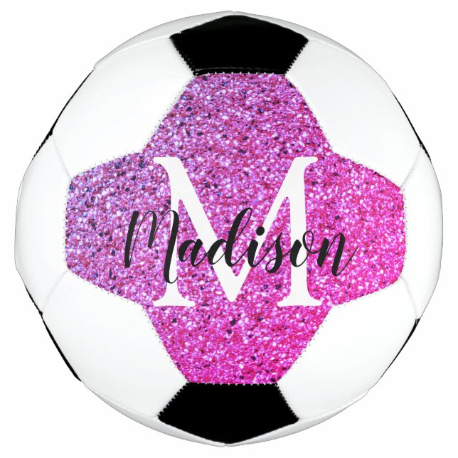 Bola De Futebol Monograma de Ombre Rosa Púrpura Personalizado  (Frente)