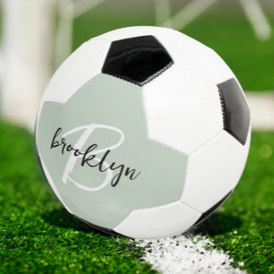 Bola De Futebol Monograma de Sage Green Black and White Script