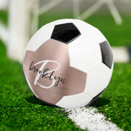 Bola De Futebol Monograma de Script de Metal Brutado Dourado rosa