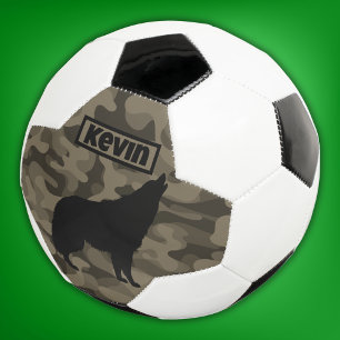 Bola De Futebol Monograma do Lobo Preto Moderno Brown Camo