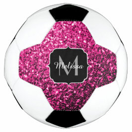Bola De Futebol Monograma do nome brilho falso rosa quente