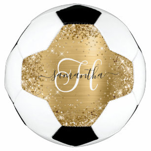 Bola De Futebol Monograma Dourado com brilho