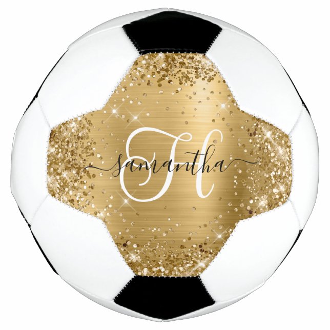 Bola De Futebol Monograma Dourado com brilho (Frente)