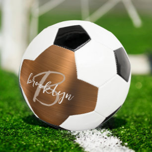Bola De Futebol Monograma em Letra de Fôrma Tan com Metal Lixado L