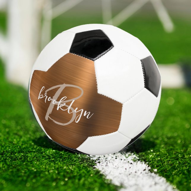 Bola De Futebol Monograma em Letra de Fôrma Tan com Metal Lixado L (Criador carregado)