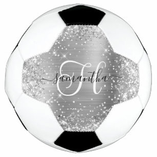 Bola De Futebol Monograma Glam Glitter Prata