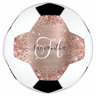Bola De Futebol Monograma Glam Glittery Rose Gold
