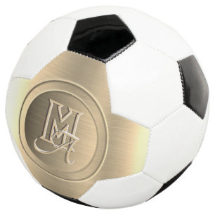 Bola De Futebol Monograma Gravado em Aço Dourado Metálico