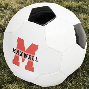 Bola De Futebol Monograma legal Nome Personalizado Vermelho Clássi