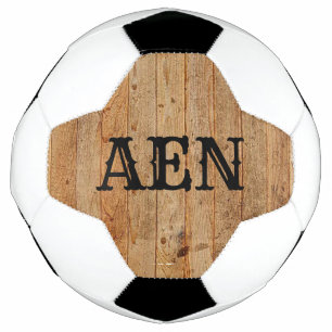 Bola De Futebol Monograma Madeira Rústico País Marrom Preto