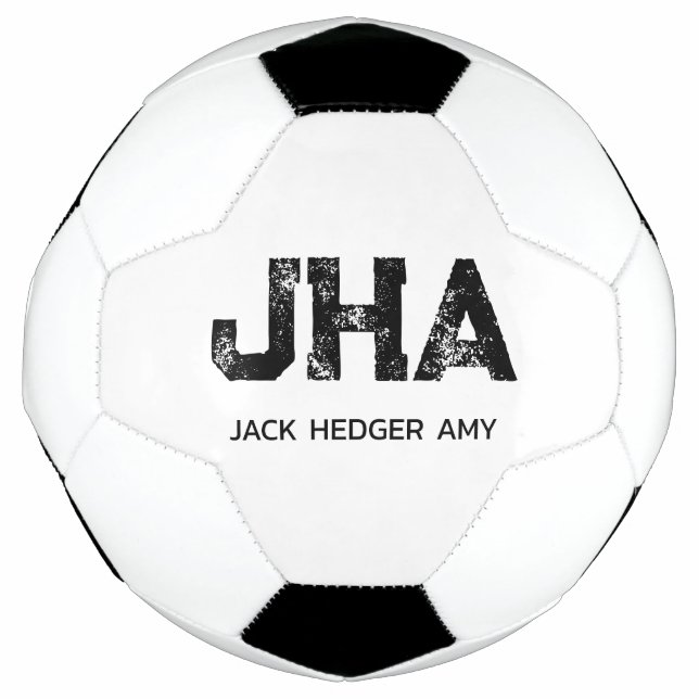 BOLA DE FUTEBOL MONOGRAMA MINIMALISTA PRETO DE TRÊS LETRAS NOME BR (Frente)